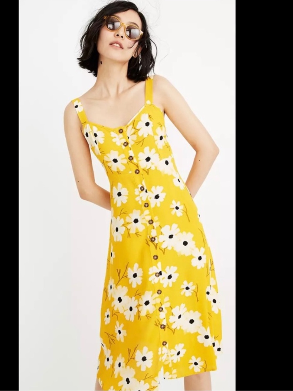 Yellow Floral Button-Front Sundress